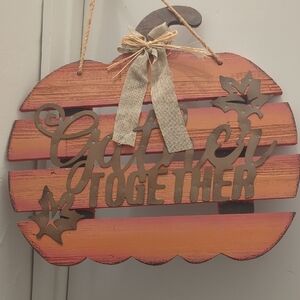 Orange Pumpkin Wall Decor- Halloween Thanksgiving "Gather Together" Text